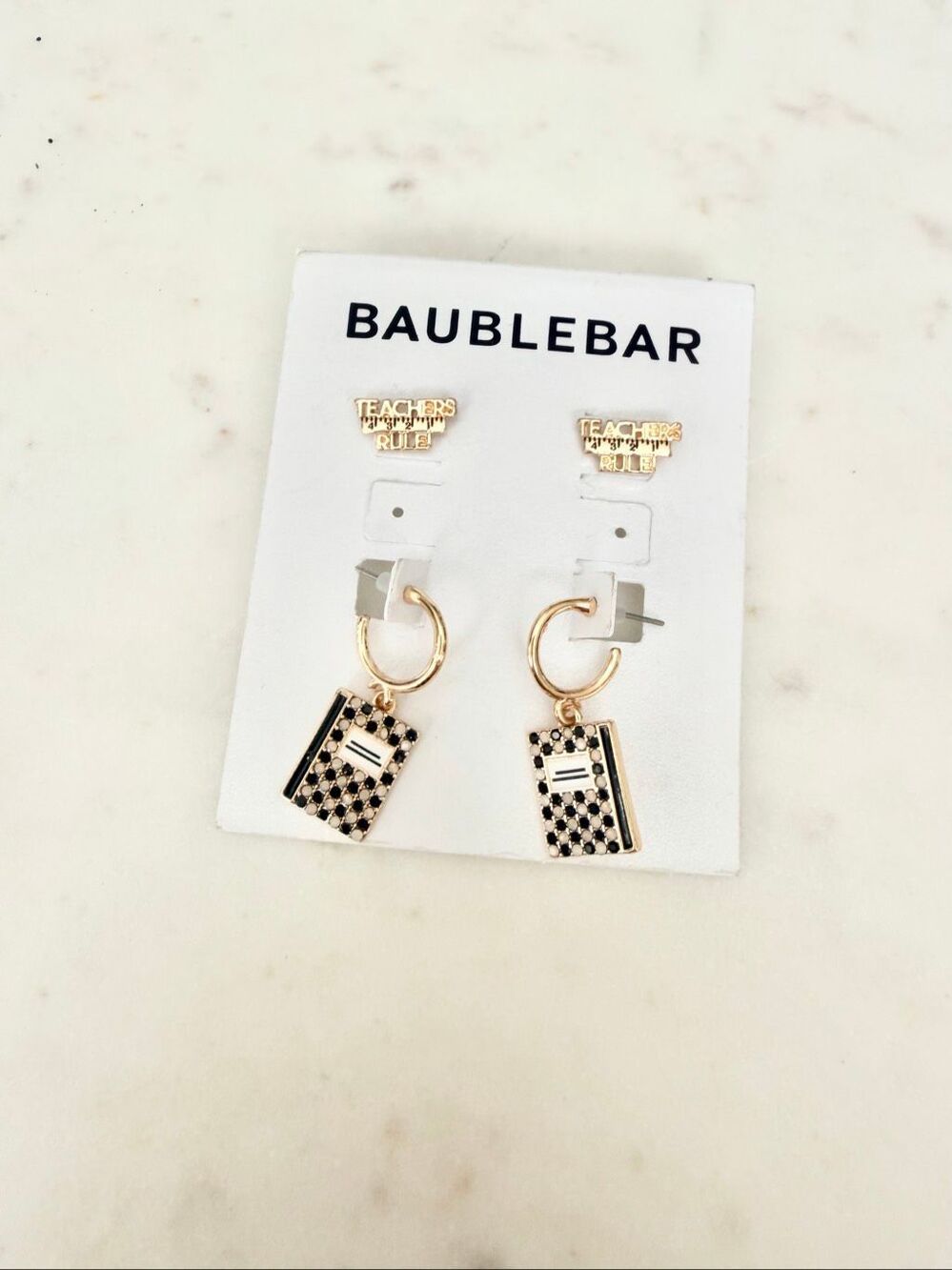 BaubleBar Teachers Rule Earring Set Book Hoops Studs Teacher Gift